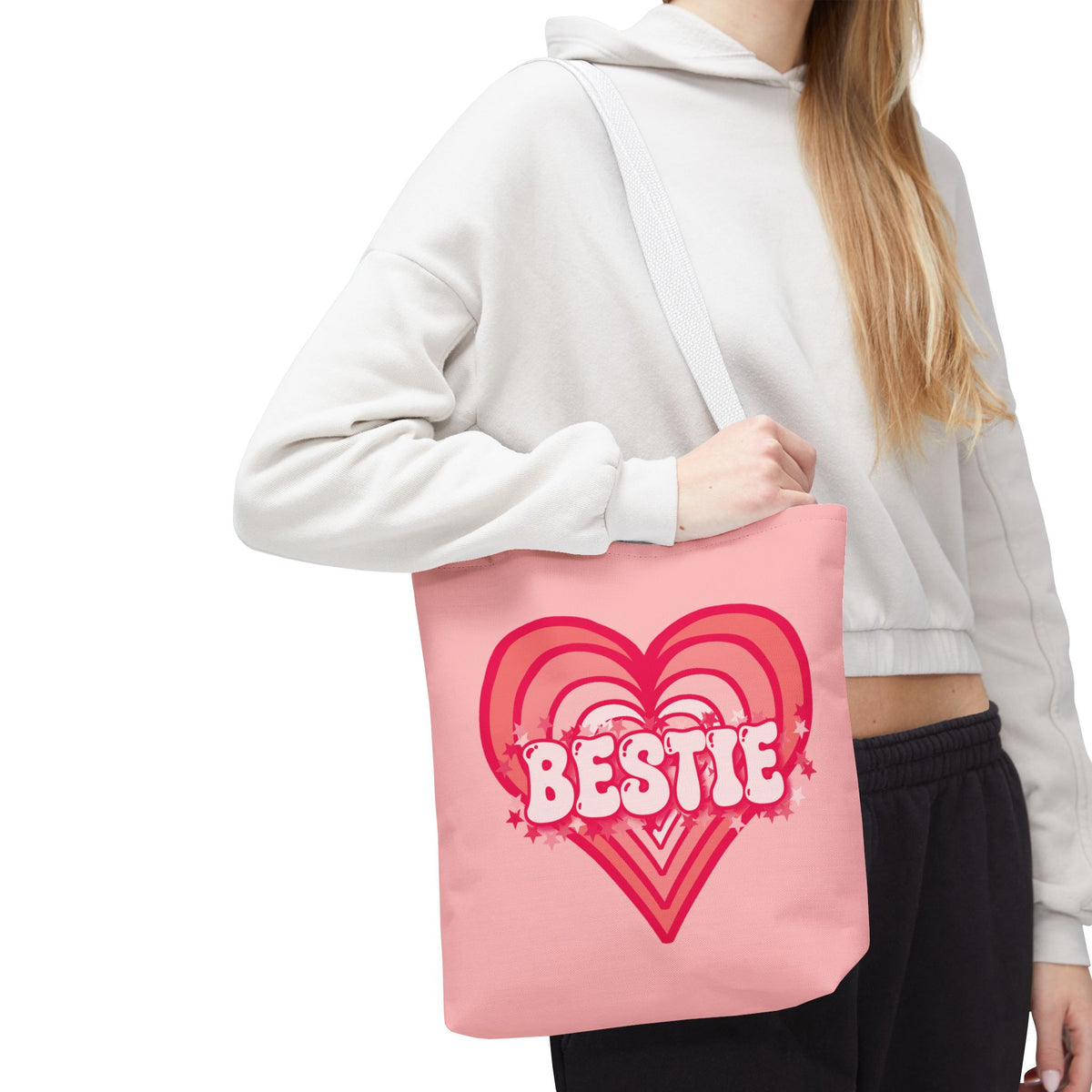 Personalizable Bestie Tote Bag - Strawberry Milk Pink Hearted Tote