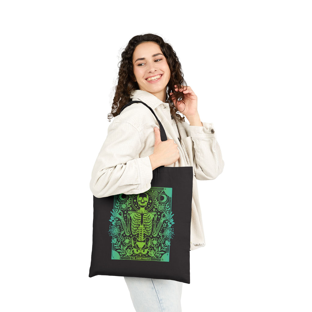 "The Overthinker" Skeleton Botanical Tote - Cotton Canvas Tarot Tote Bag