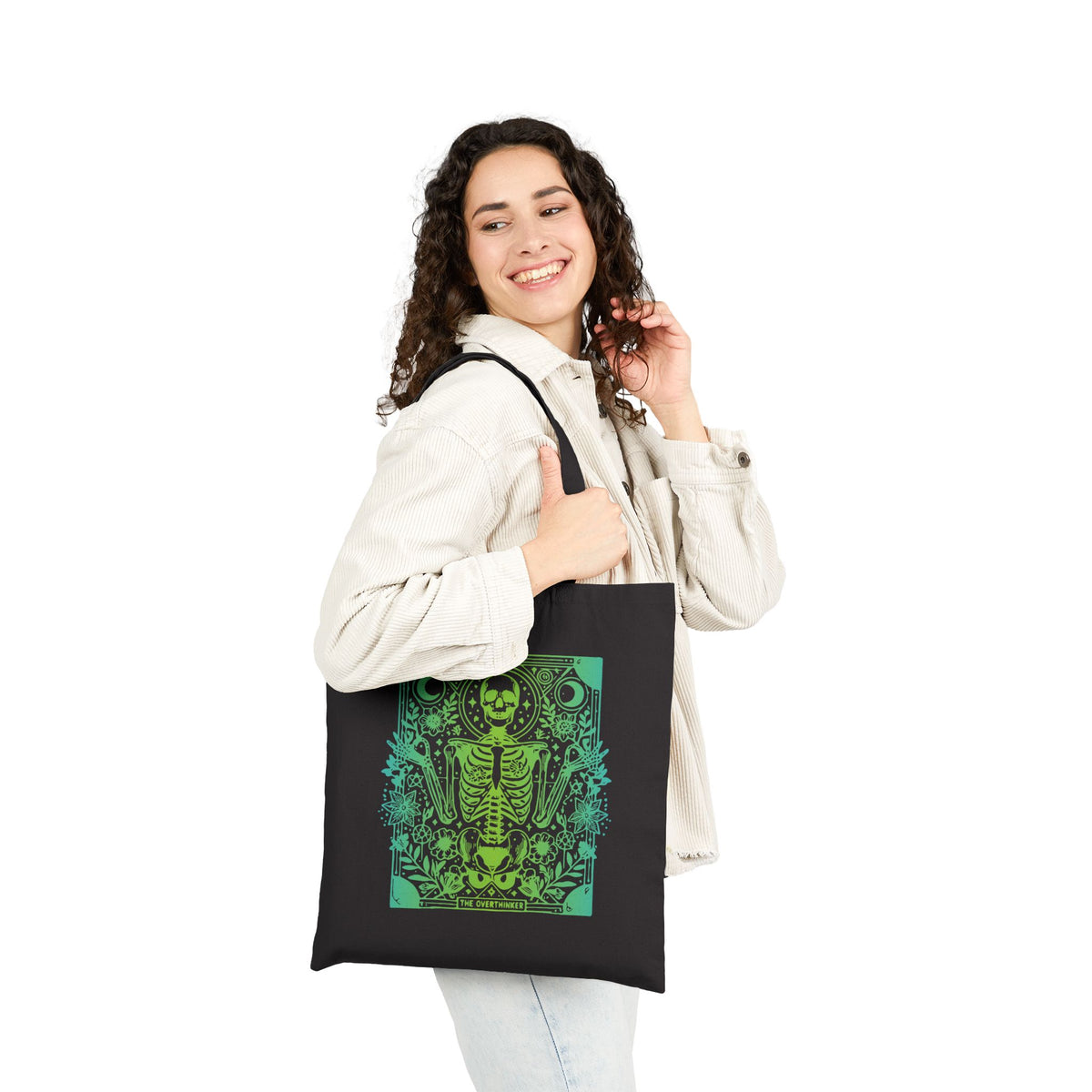 "The Overthinker" Skeleton Botanical Tote - Cotton Canvas Tarot Tote Bag