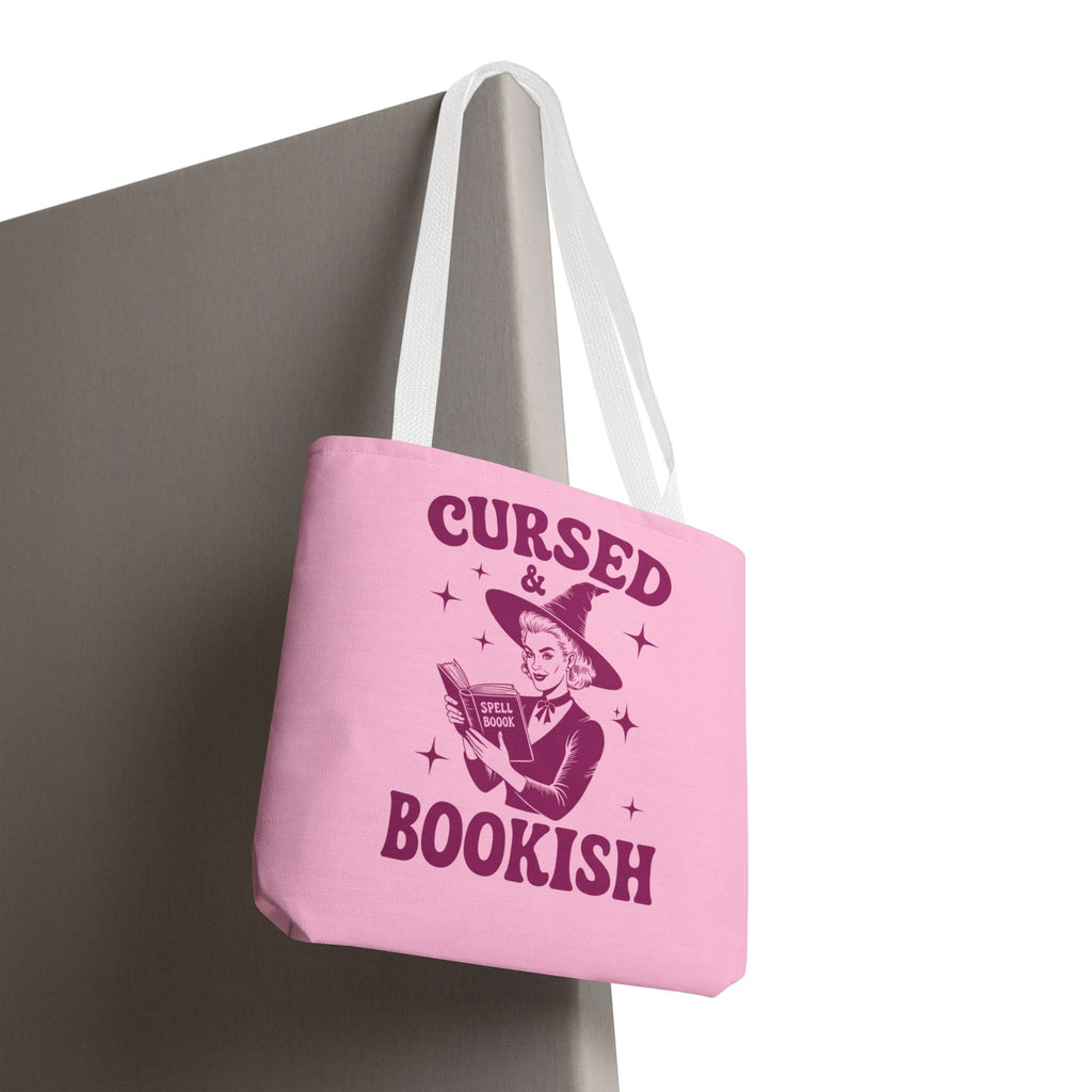 Cursed and Bookish Tote Bag — Witchy Pink Vintage Book Lover Shopper