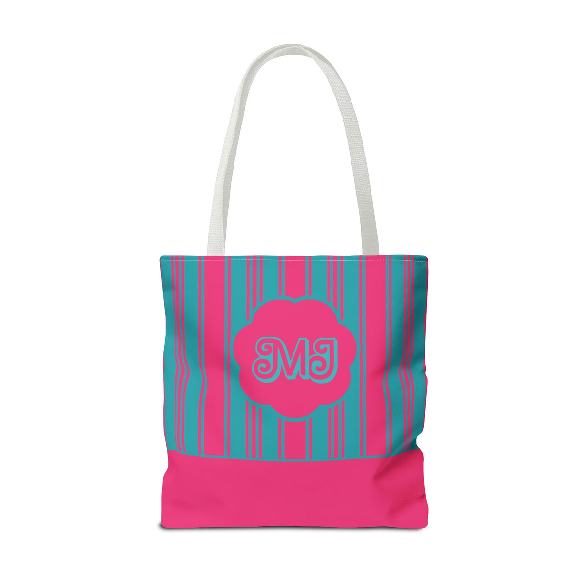 Monogram Pink and Blue Striped Tote Bag — Custom Striped Tote Bag