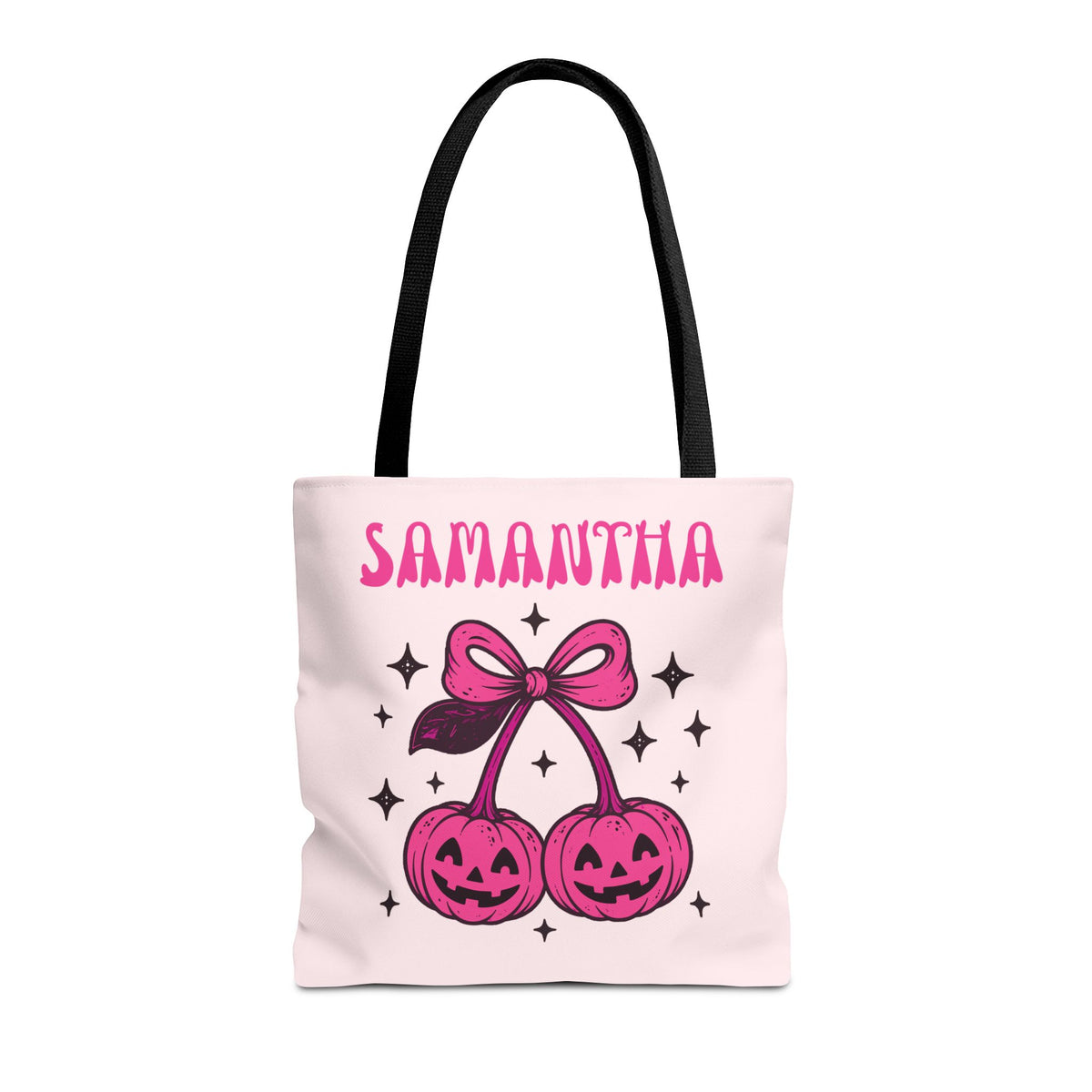 Personalized Halloween Tote - Pink Pumpkin Cherries "So Cute It's Spooky" Trick or Treat Bag