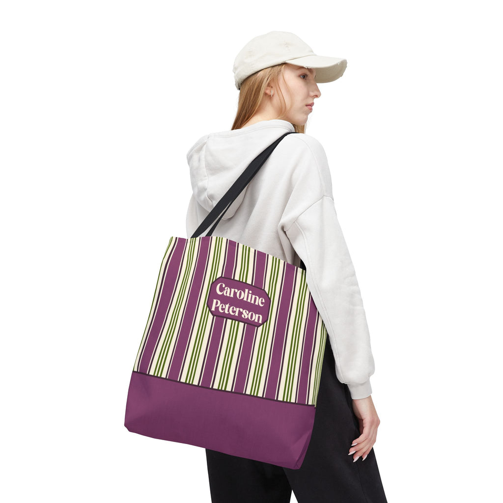 Personalizable Striped Tote Bag - Colorful Green and Purple Stripe Carryall
