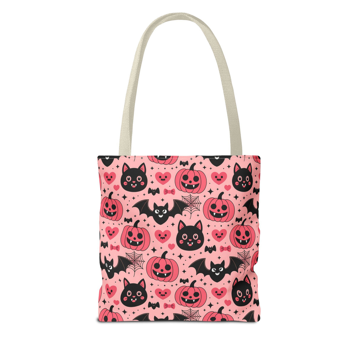 Cute Halloween Trick or Treat Tote Bag  - Pink Pumpkins, Black Cats and Bats Candy Carryall