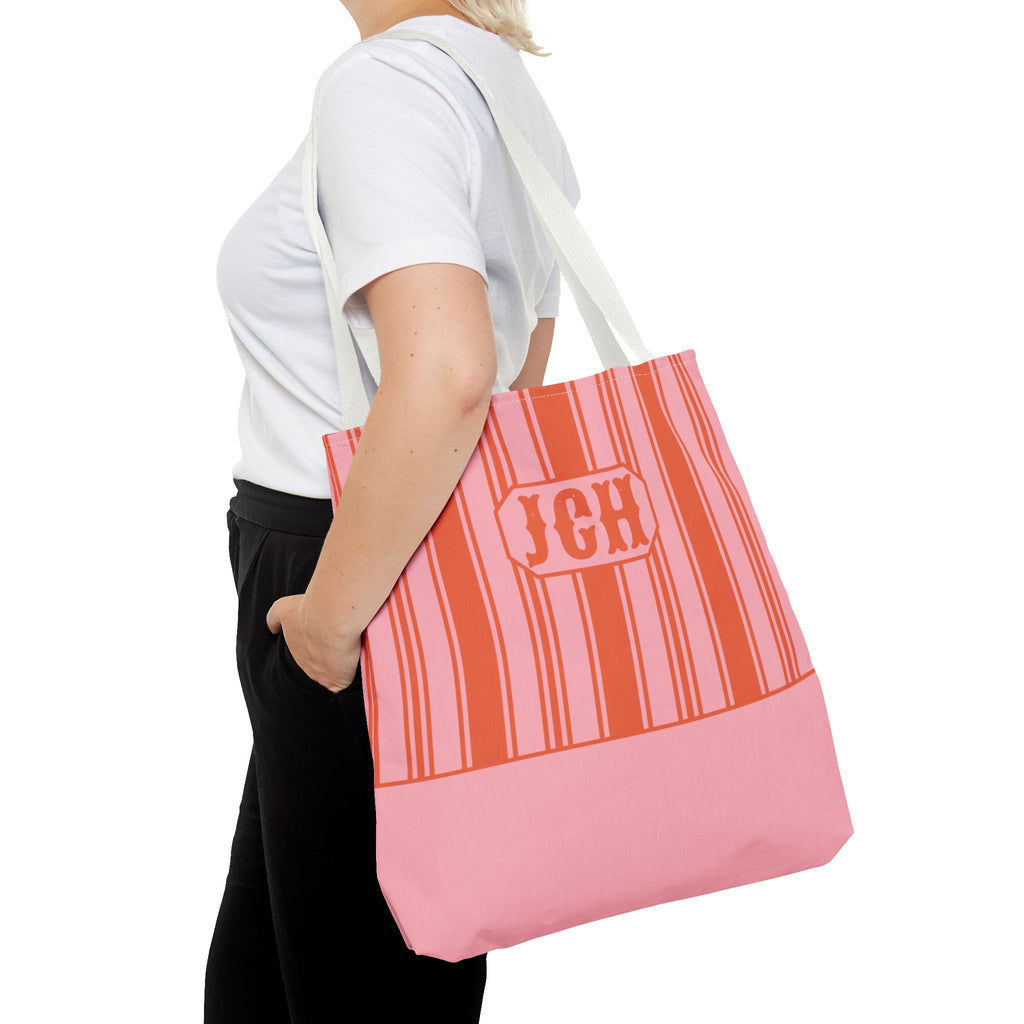 Striped Pink and Orange Tote Bag - Personalizable Bright Beach and Market Tote