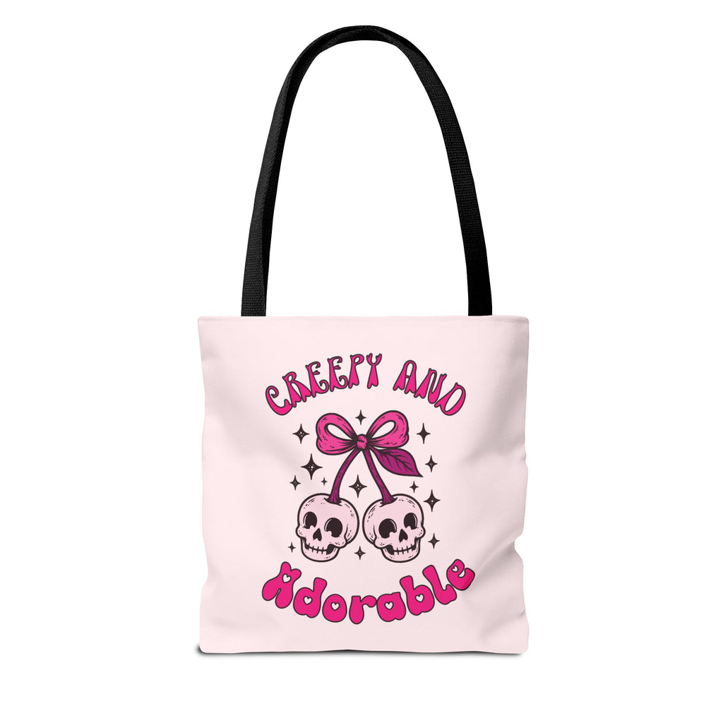 Personalized 'Creepy and Adorable' Pink Skull Cherries Tote Bag - Custom Trick-or-Treat Keepsake
