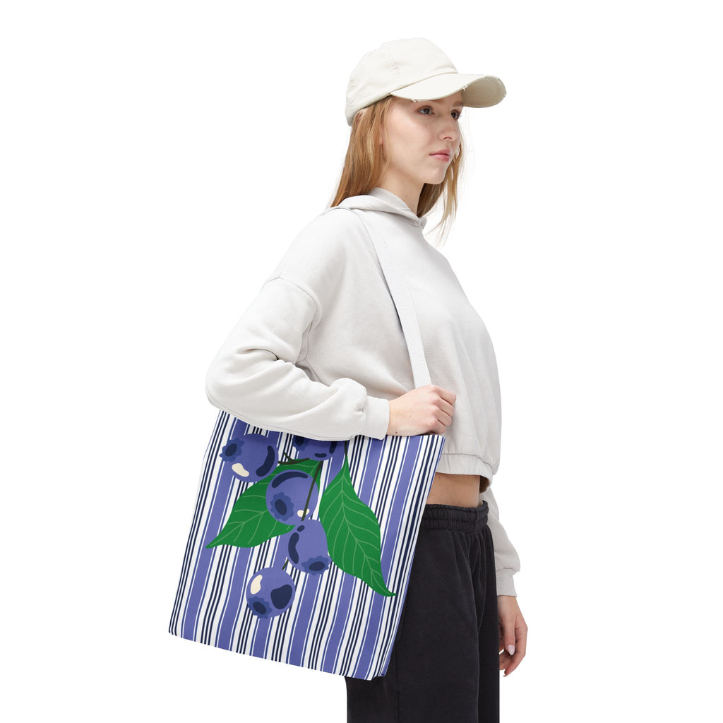 Blueberry Stripe Tote Bag - Summer Fruit Market Tote