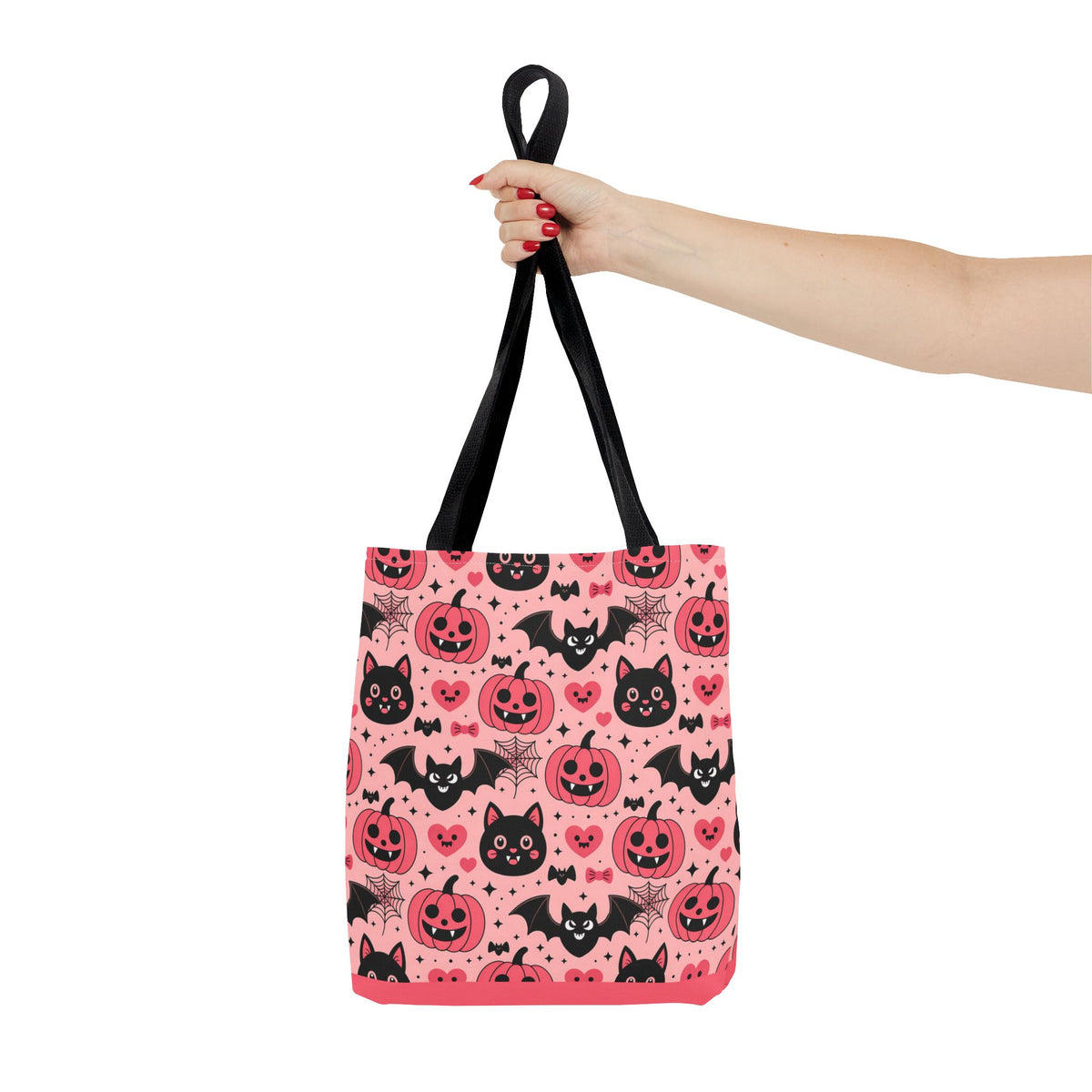 Cute Halloween Trick or Treat Tote Bag  - Pink Pumpkins, Black Cats and Bats Candy Carryall