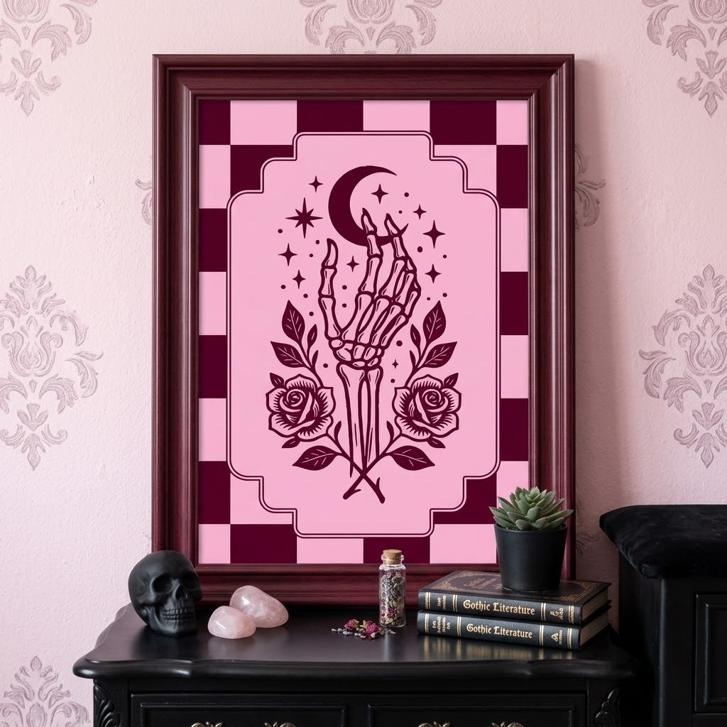 Retro Modern Celestial Skeleton Hand Tableau Print