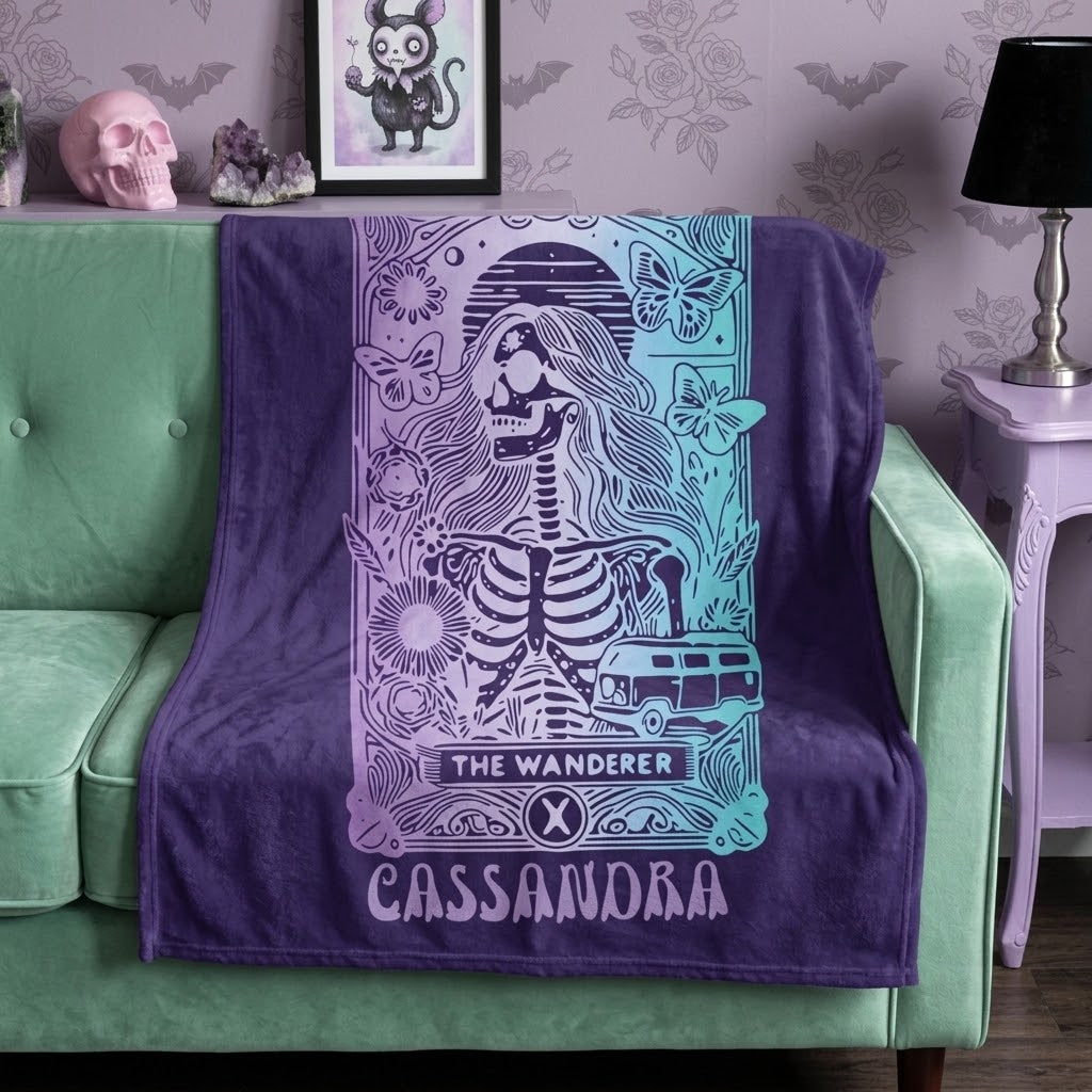 'The Wanderer' Tarot Skeleton Personalized Velveteen Blanket