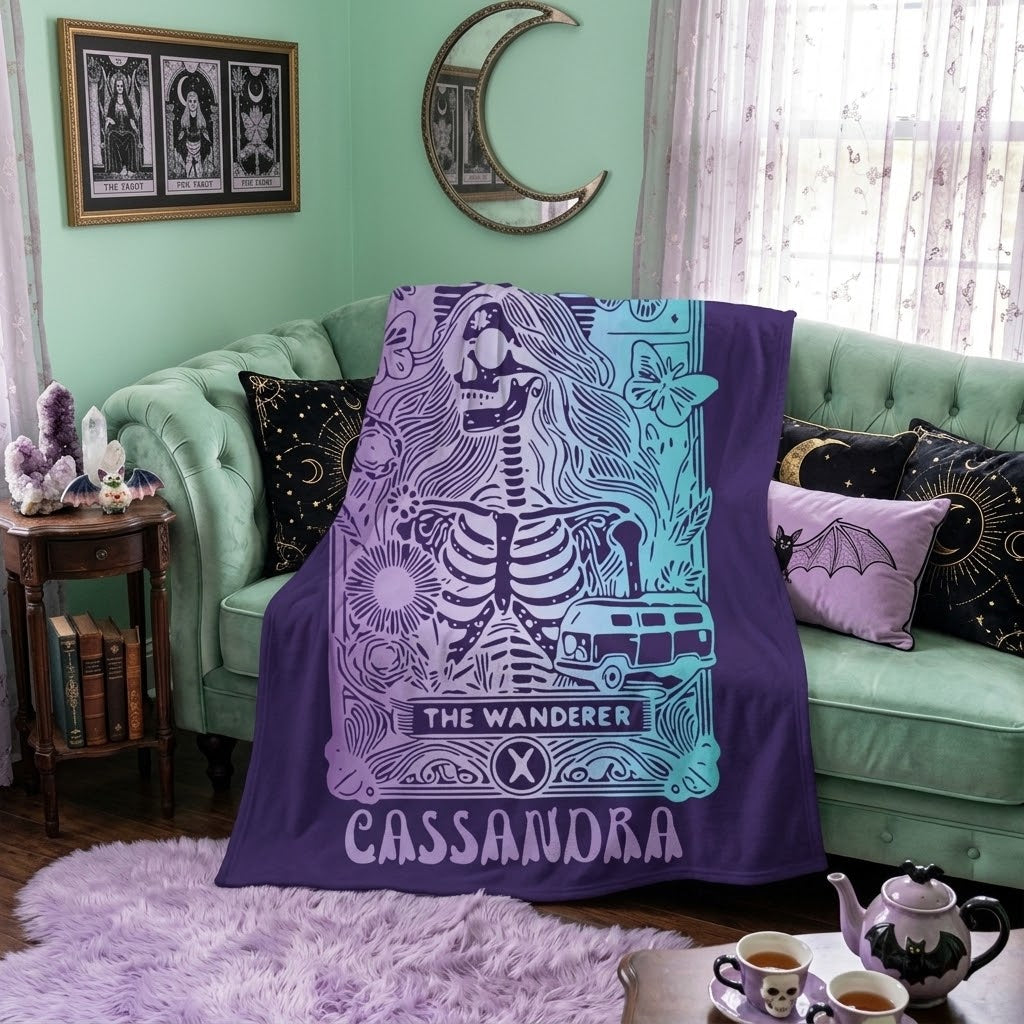 'The Wanderer' Tarot Skeleton Personalized Velveteen Blanket