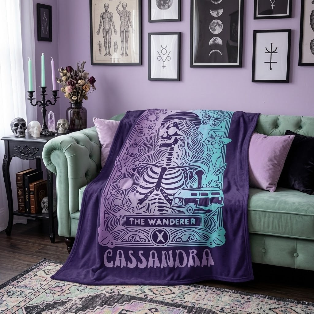 'The Wanderer' Tarot Skeleton Personalized Velveteen Blanket