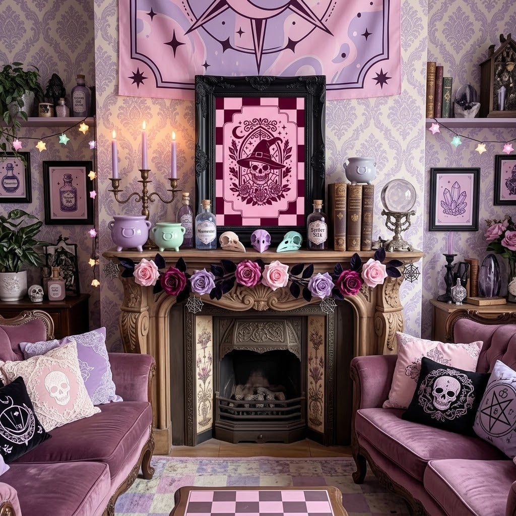 Retro Modern Gothic Skull Checkerboard Print