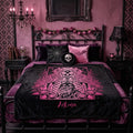 Skeleton Woman and Cat Personalized Velveteen Blanket - Pink Cat Mom Tarot Throw