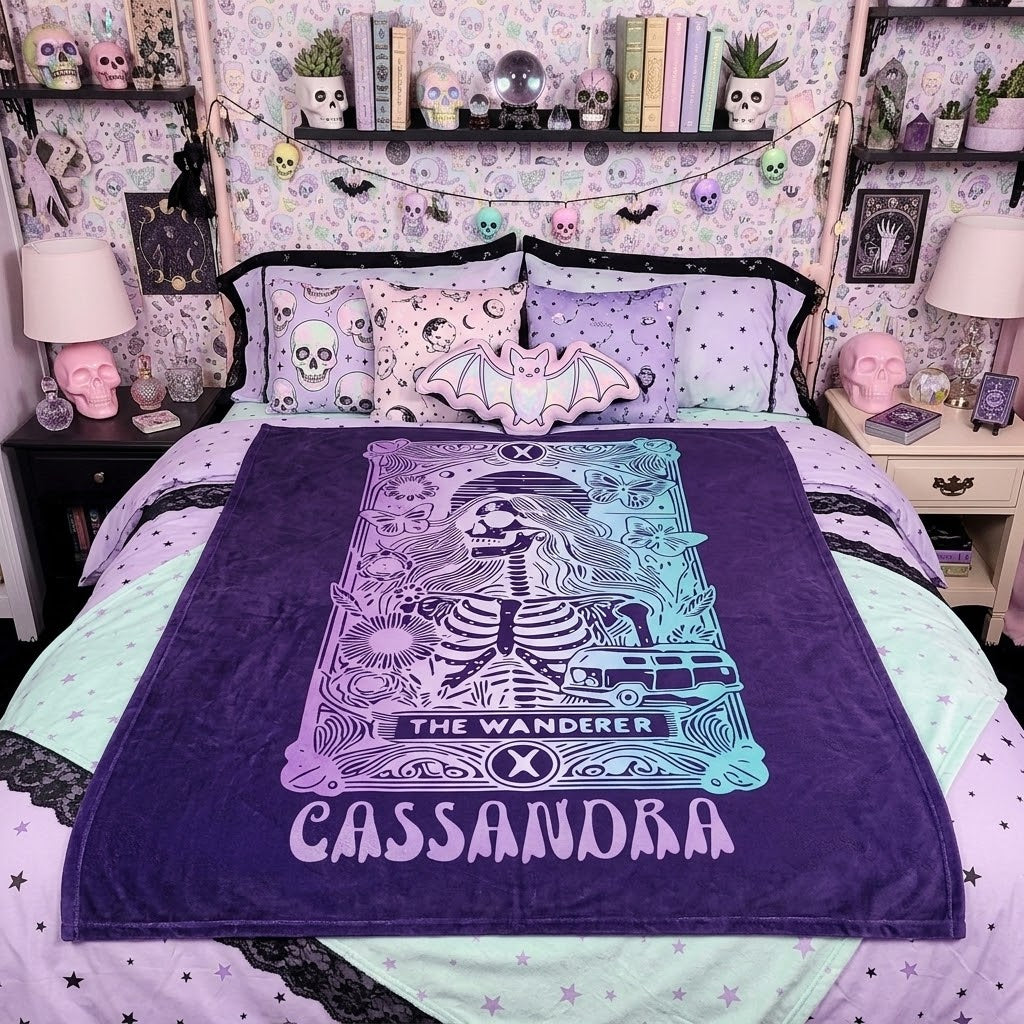 'The Wanderer' Tarot Skeleton Personalized Velveteen Blanket
