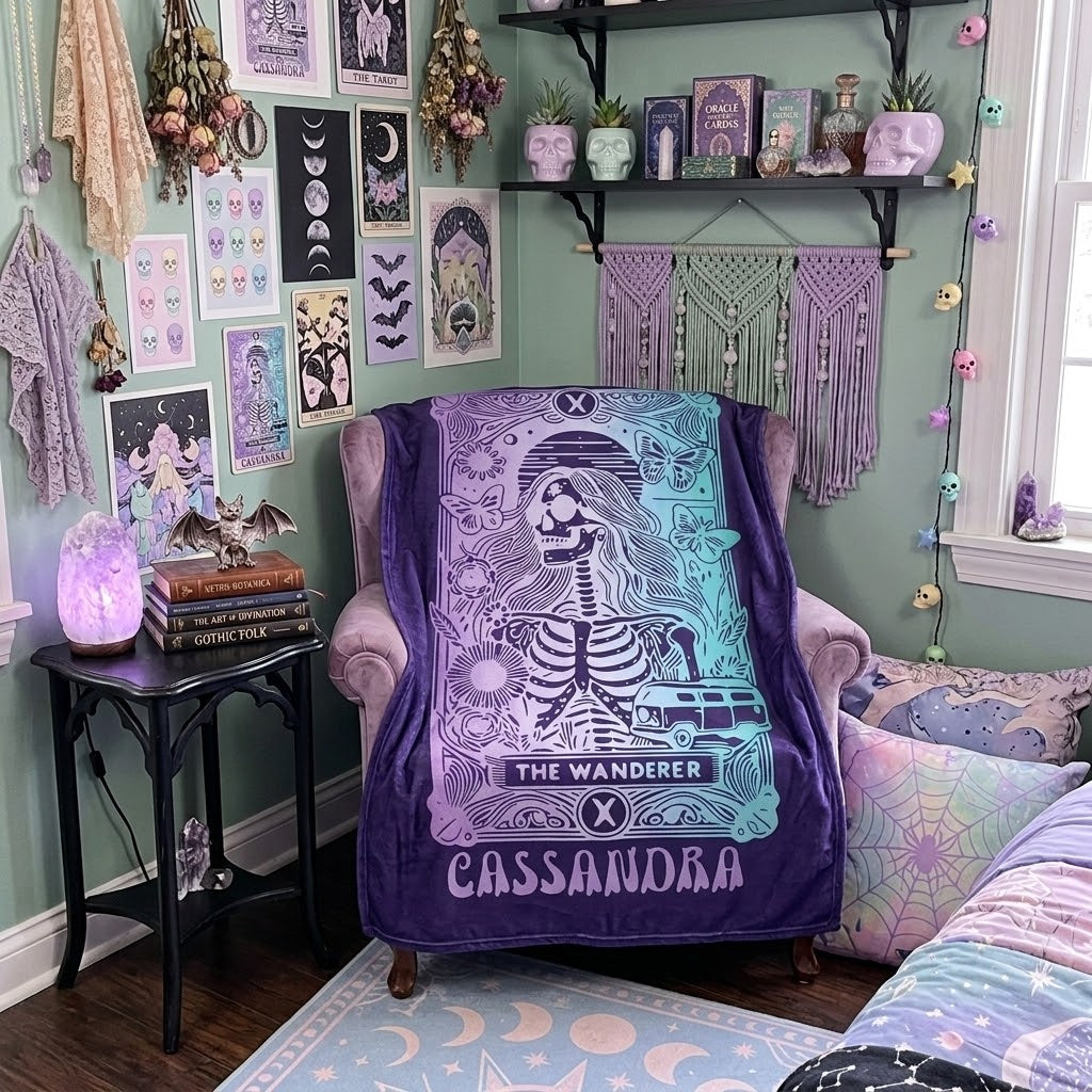 'The Wanderer' Tarot Skeleton Personalized Velveteen Blanket